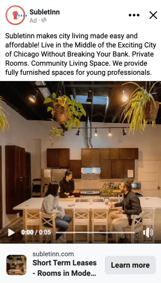 Sublet Inn Facebook ad